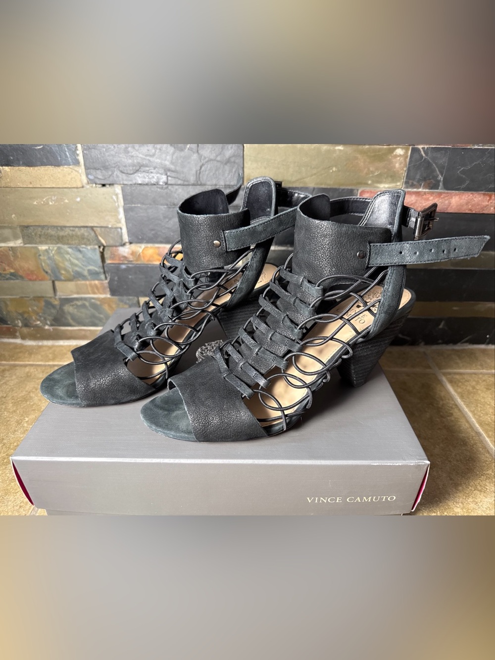 Vince Camuto Size 9.5 Heels VC-EVEL Black Silk Goat Nordstrom FAST SHIPPING